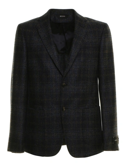 Z Zegna Prince Of Wales Blazer In Blue