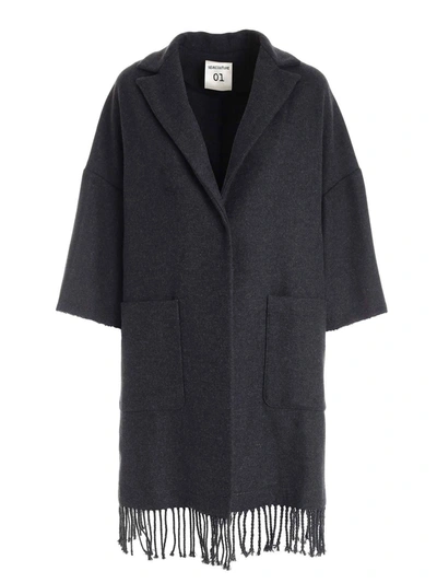 Semicouture Sigmund Coat Featuring Fringes In Grey