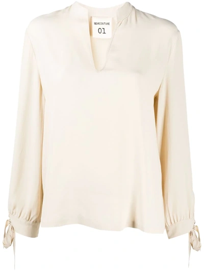 Semicouture Cream-colored Blouse With Bows In Neutrals