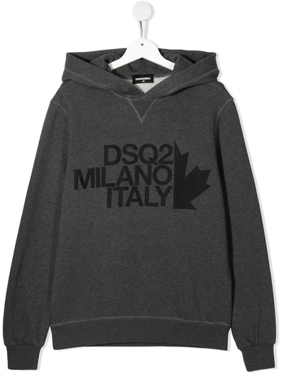 Dsquared2 Kids' Logo Print Cotton Hoodie In Grey