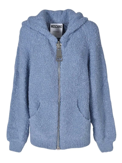 Moschino Macro Zip Cardigan In Pale Blue Color In Light Blue