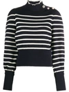 The Marc Jacobs Armor-lux Embellished Striped Wool Turtleneck Sweater In Blue