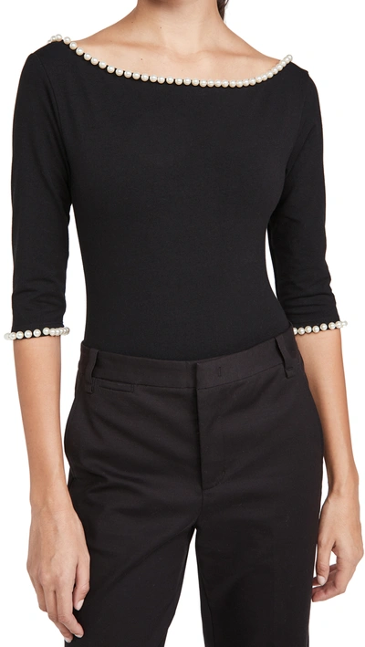 The Marc Jacobs + Capezio Faux Pearl-embellished Stretch-cotton Jersey Bodysuit In Black