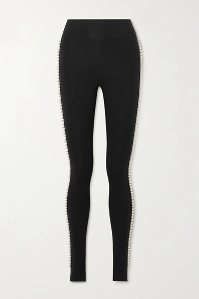The Marc Jacobs + Capezio Faux Pearl-embellished Stretch-cotton Jersey Stirrup Leggings In Black