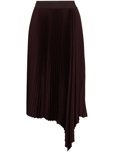 Joseph Asymmetric Pleated Crepe Midi Skirt In Burgundy