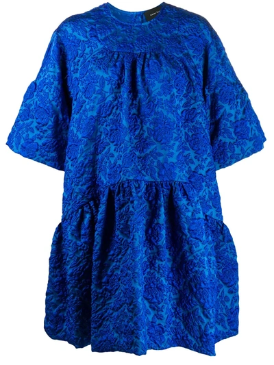 Simone Rocha Oversized Tiered Cloqué Mini Dress In Blue