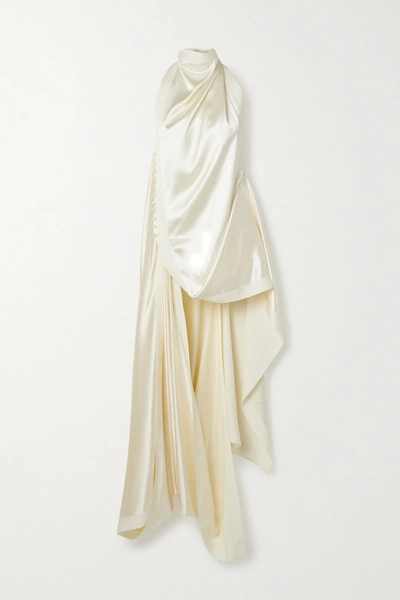 Danielle Frankel Maude Draped Silk-satin Halterneck Top In Ivory