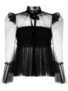 Khaite Dominika Velvet-trimmed Pleated Tulle Blouse In Black