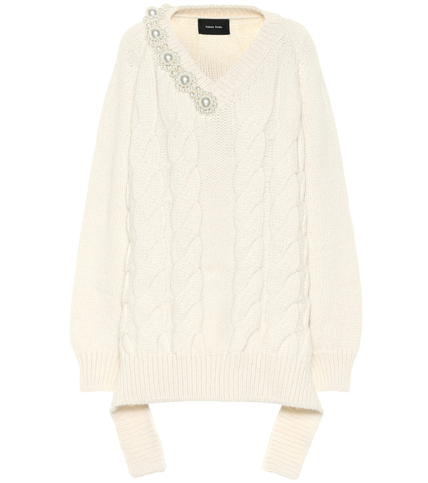 Simone Rocha Oversized Faux Pearl-embellished Cable-knit Sweater In ...