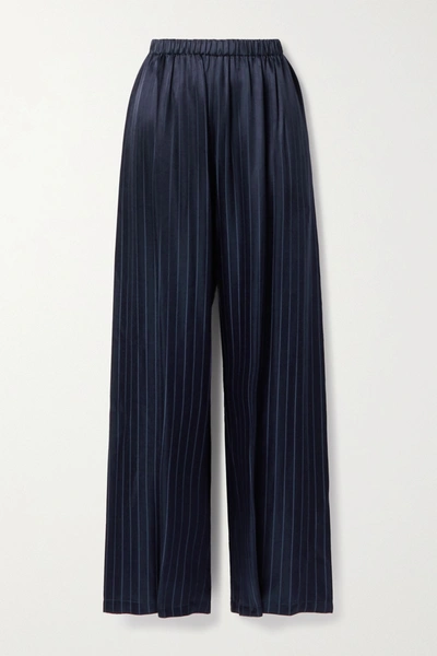 Balenciaga Pleated Satin-jacquard Wide-leg Pants In Navy