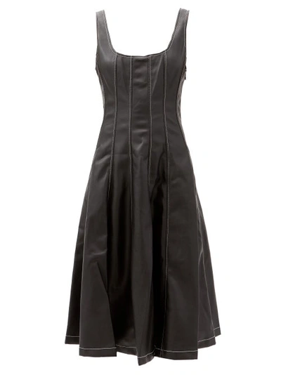 Staud Wells Fit & Flare Faux Leather Midi Dress In Black