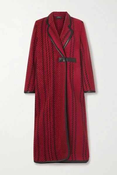 Akris Leather-trimmed Wool-blend Tweed Coat In Red