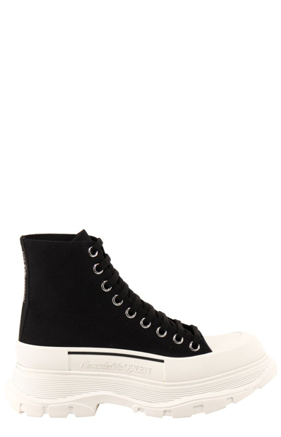 Alexander Mcqueen Black Canvas Tread Slick Platform High Sneakers In Black & White