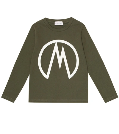 Moncler Kids' Logo Cotton T-shirt In Green