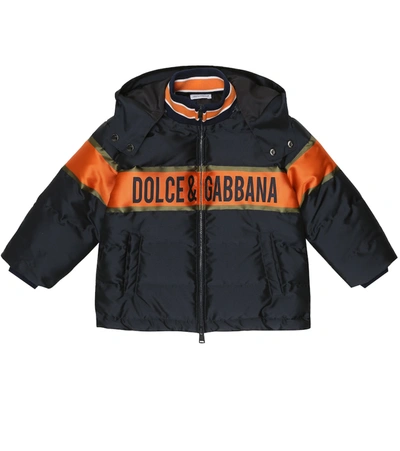 Dolce & Gabbana Hooded Down Jacket In Blue