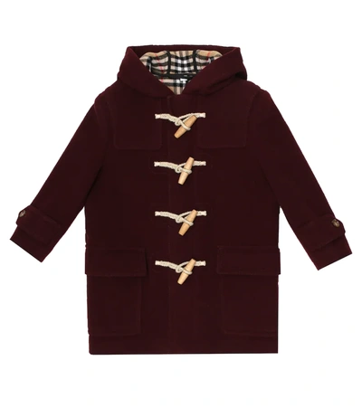 Burberry Kids' 初剪羊毛粗呢大衣 In Burgundy