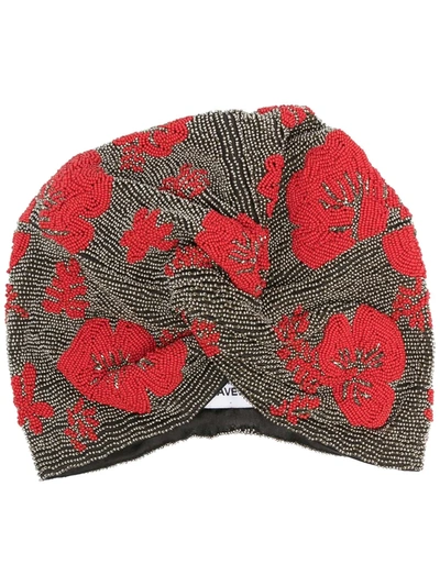 Mary Jane Claverol Minha Embroidered Floral Motif Turban In Silver