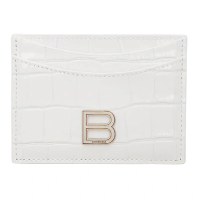 Balenciaga Hour Croc Embossed Leather Card Holder In 9016 White