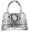 Balenciaga Hourglass Small Snake-embossed Top-handle Bag In Black