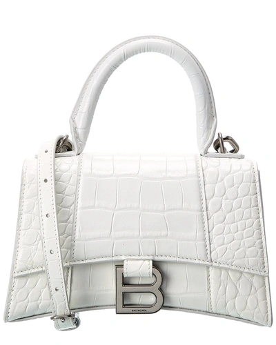 Balenciaga Xs Hourglass Croc Embossed Leather Bag In White