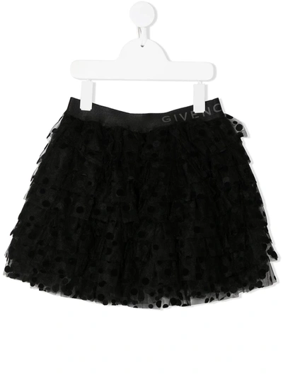 Givenchy Kids' All Over Flocked Stretch Tulle Skirt In Black