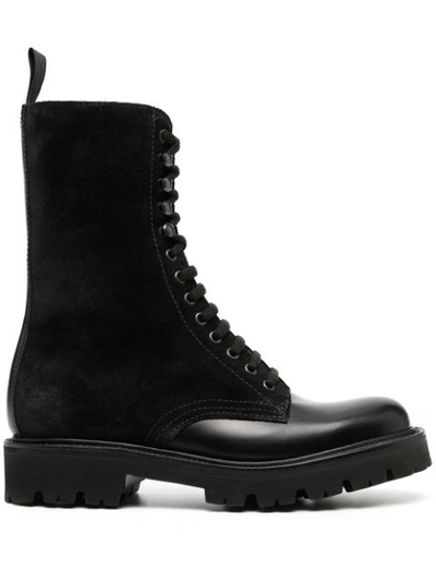 Grenson 30mm Bev Brushed Leather & Suede Boots In Black