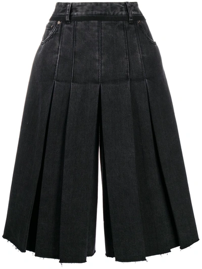 Maison Margiela Cotton Denim Pleated Skirt In Black