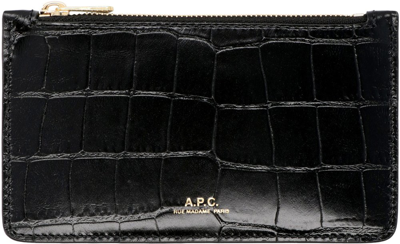 Apc Willow Croc Emboss Leather Card Holder In Noir