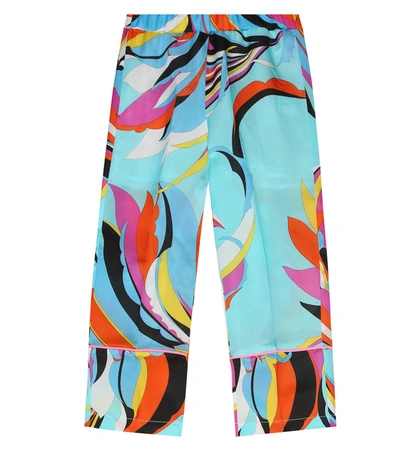 Emilio Pucci Kids' Heliconia Printed Viscose Blend Pants In Blue