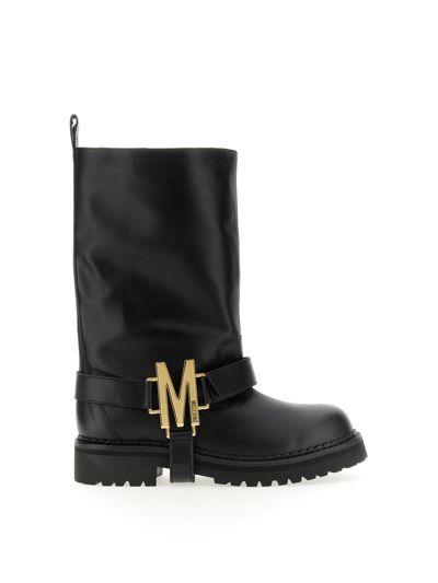 Moschino 50mm M Stud Leather Biker Boots In Black