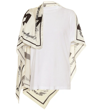 Mm6 Maison Margiela T-shirt In Cotone Con Foulard In Seta Con Logo In White