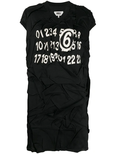 Mm6 Maison Margiela Sleeveless Numeric Print Dress In Black