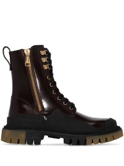 Dolce & Gabbana 40mm Brushed Leather Combat Boots In Brown