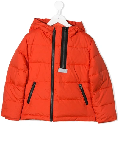 Kenzo Kids' Logo Print Nylon Down Jacket In Orange