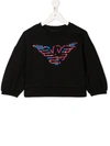 Emporio Armani Kids' Sequined Cotton Sweatshirt In Black