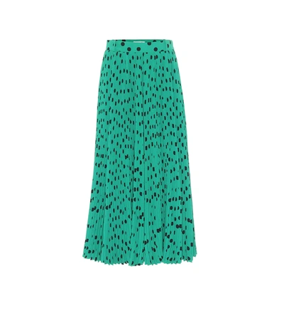 Balenciaga Pleated Polka Dot Print Crepe Midi Skirt In Green,black
