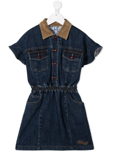 Philosophy Di Lorenzo Serafini Kids' Contrast-collar Denim Dress In Blue