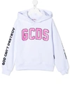 Gcds Kids' Rubberized Logo Cotton Sweatshirt Hoodie In White