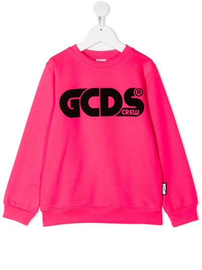 Gcds Kids' Logo Print Rib-trimmed Sweatshirt In Pink