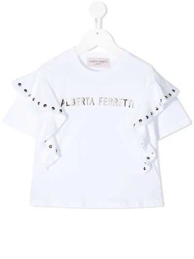 Alberta Ferretti Kids' Studded Cotton Jersey T-shirt In Bianca