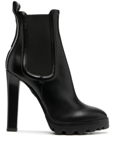 Dsquared2 120mm Logo Tape Leather Ankle Boots In Black