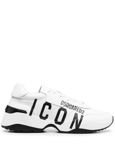Dsquared2 40mm D24 Icon Printed Leather Sneakers In White