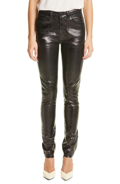 Saint Laurent High-rise Skinny Coated Cotton Jeans In Black