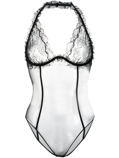 Saint Laurent Lace One-piece Bodysuit In Black