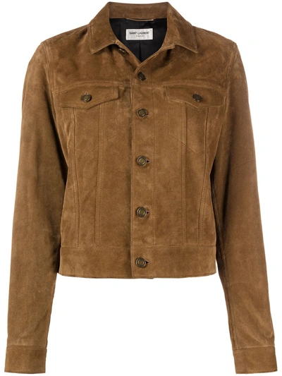 Saint Laurent Suede Shirt Jacket In Brown