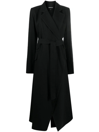 Ann Demeulemeester Cotton & Wool Coat W/ Belt In Black