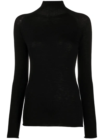 Transit Fine-knit Mock Neck Top In Black