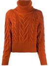 Dolce & Gabbana Cable-knit Wool And Cashmere-blend Turtleneck Sweater In Orange
