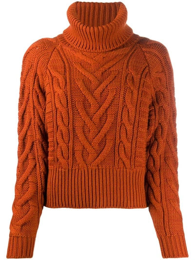 Dolce & Gabbana Cable-knit Wool And Cashmere-blend Turtleneck Sweater In Orange