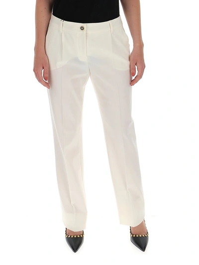Dolce & Gabbana Cropped Two-tone Jacquard Slim-leg Trousers In Ivory
